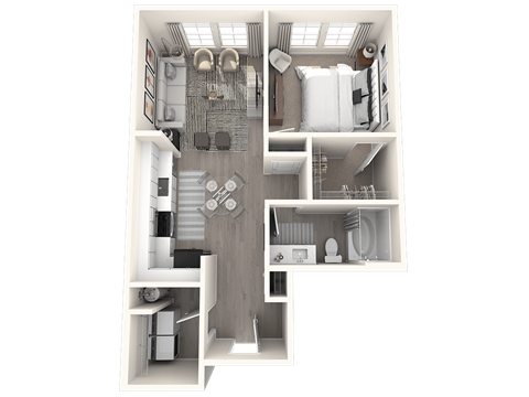 Floor plan for 1 bed, 1 bath, 707 sqft